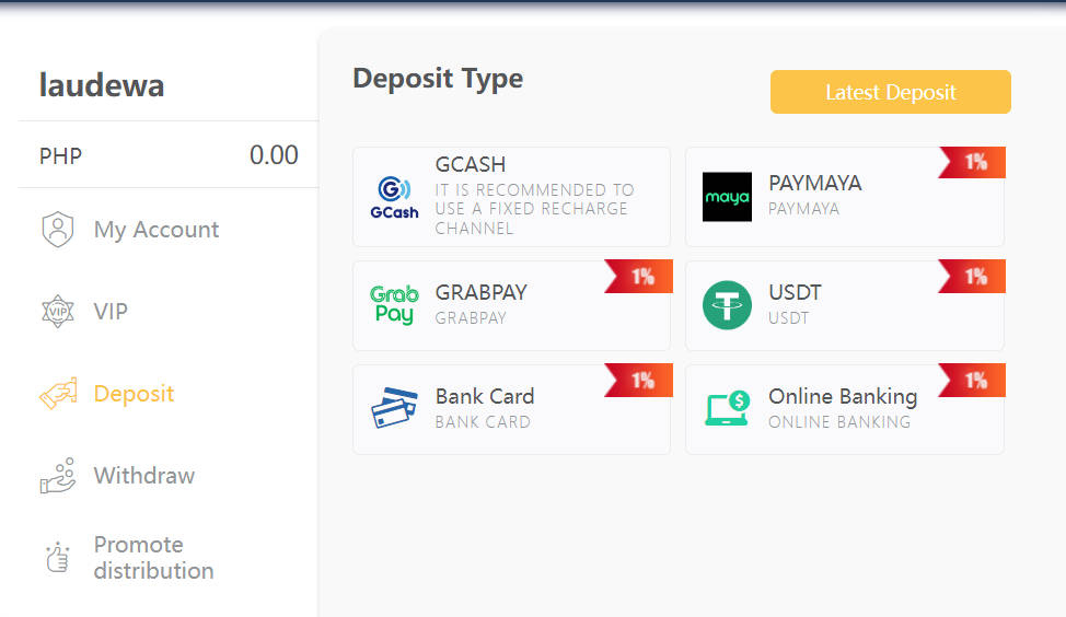 Choose deposit method